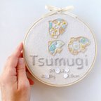 作品≪セミオーダーで叶える ちょっと贅沢な手刺繍バースボード≫北欧テイストの花柄模様の鳥/ご入園,ご入学,出産祝い,誕生日ギフト,バースデープレゼント北欧,ナチュラル,鳥,花,実バーズワーズ風,,男の子