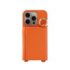 作品【iPhone15 Pro】本革 ・ショルダー レザー ウォレット 大容量カードケース付き 取り外し可能な財布機能と多様なスタイル オレンジ