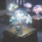 作品【受注制作】紫陽花と蝶のシャビーシック調ミニランプライト（LED10灯 ペールブルー）