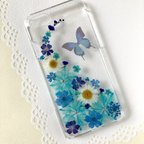 作品押し花のケース ＊ iPhone 7/ 8/ SE ＊アゲハ・ブルー