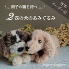 作品【sold】硝子の瞳をもつ、2匹の犬のあみぐるみ