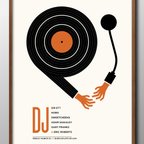 作品14536■A3アートポスター『ゲイリー・フランク　DJ　レコード　ターンテーブル』絵画　イラスト　デザイン　北欧　マット紙