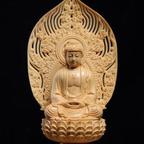 作品『釈迦牟尼』蓮華丸台座   高級木彫り   木彫仏像   守り本尊   祈る厄除   仏教工芸品
