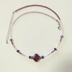 作品197 チェコ製グラスビーズ14㎜アメジストカラーとチェコボタンカット紫のビーズのネックレス約40㎝＋アジャスター