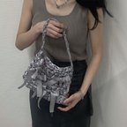 作品Satin ribbon crochet bag - Gray