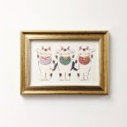 作品招き猫トリオ アートプリント/イラスト複製画  ポストカード