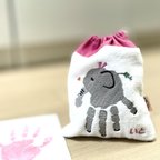 作品【オーダーメイド】手形アート象さんの刺繍巾着ポーチ