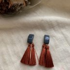 作品gray cabochon tassel pierce