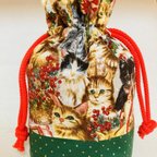 作品可愛いおしゃれ猫ちゃんのクリスマス巾着袋ポーチ☆ギフト☆プレゼント☆ネコ☆ねこ