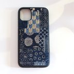 作品藍染✖︎デニム古布  iPhoneケース スマホケース 藍染 花