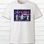 作品Tシャツ　半袖Tシャツ　おしゃれ　かわいい　動物　イラスト　ねこ　タイトル：swing jazz　#000-293