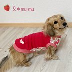 作品再販🐶犬服【ワッフル×花柄タンク🍓Red】