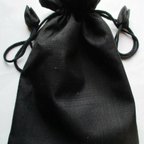 作品６４４６　黒の紬の着物で作った巾着袋　＃送料無料