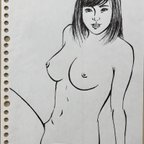 作品絵画 美人画、ペン画（絵のみ）「HOSSORIな私①」（中川雲林）