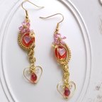 作品【SALE】『︎‪Heart+Flower‎♡❁︎ᵕ̈*』red❤〜イヤリング、ピアス〜