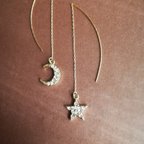 作品☆再販☆lucky moon & lucky star のアシンメトリーアメリカンピアス