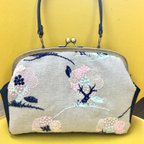 作品一点物・リネン刺繍親子がま口bag（╹◡╹）♡