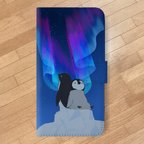 作品オーロラを見上げるペンギン♪  iPhone 手帳型 スマホケース