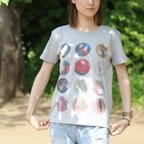 作品サークル モチーフ プリント 半袖 コットン Tシャツ [4396-08]