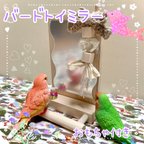 作品バードトイミラー　インコ　鏡　おもちゃ付き　止まり木