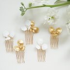 作品gold & white flower petal  comb set