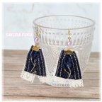 作品インド刺繍ピアス-紺金ショート-