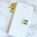 作品高品質【レザー】iPhone 手帳型 スマホ ケース   白    ターコイズ マグネット タッセル フリンジ   パール  ハワイ 海  プレゼント　すまほカバー　すまほケース　かわいい　シンプル　