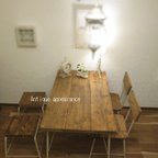 作品【1600×700】ダイニングテーブル　アンティーク風　鉄脚テーブル サンディーブラウン　
