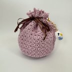 作品レース糸のミニ巾着 インコちゃんが選べるチャーム付き ピンク系