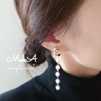 作品♡送料無料♡メルティープレート×粒々ロングパール⚪︎。°イヤリング✨