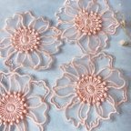 作品4枚 シェルピンク レースフラワーパーツ 花 オーガンジー 刺繍 春夏