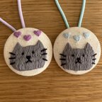 作品刺繍 くるみボタン ヘアゴム 猫ちゃん 2個セット