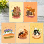 作品動物とパンと春の花　イラストポストカード詰め合わせ