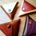 作品ハンドメイド レザー 三角コインケース 本革 両面開き