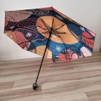 作品日傘 雨傘 折りたたみ傘 ３つ折り傘 骨8本 リボン付き 晴雨兼用 完全遮光 UVカット UPF50 マルチカラー6