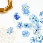作品お花のフレークシール　30枚　blue melody　[AX441]