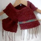 作品【送料無料】深い赤色のショートマフラー　手織り