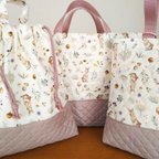 作品♡ Milky rabbit　キルティング　入園入学3点セット　ミルキーラビット　 レッスンバッグ　上履き入れ　体操服袋　スモークラベンダー　くすみカラー　デコレクションズ　