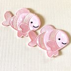 作品刺繍ワッペン  パッチワークお魚ピンク