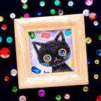 作品【原画】黒猫と宝石の彩り(ミニ額付き)　　　　　　