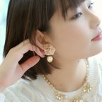 作品フラワーピアス＆大粒パールキャッチピアス♡全６色