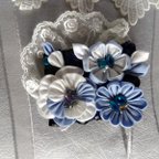 作品【OPEN特価】青グラデーションの花束みたいなつまみ細工◆ヘッドドレスみたいなヘアアクセサリー