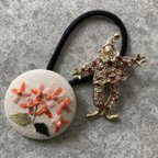 作品刺繍🪡　くるみボタン・ヘアゴム、金木犀