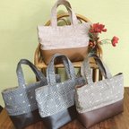 作品チェック×チェリーゴールド柄　トートバック　Checkered and Cherry Gold Pattern Tote Bag