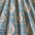 作品Sarasa Fabric 3m  インド綿　ラメ　白地にブルーの花柄　ブロックプリント　ハンドブロックプリント　ハンドメイド　木版印刷　木版プリント　更紗　手仕事