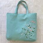 作品手刺繍入り トートバッグ  〖花クラゲ〗