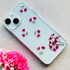 作品【自分で選べる！ほぼ全機種対応スマホケース❁】かすみ草花束の押し花スマホケース 押し花＆レジン カスミソウ　カスミ草　