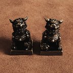 作品真鍮 置物 狛犬（2体セット）シーサー 獅子 ライオン フィギュア 玄関 神社 ブラス 印鑑 ブラス ゴールド 漢字 ビンテージ 阿形 吽形