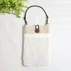 作品【1点限り】スマホポシェットにも♪入れたまま操作 スマホポーチ 刺繍レース リネンMIX