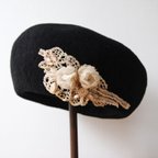 作品【一点物】アンティーク小花のコラージュベレー帽